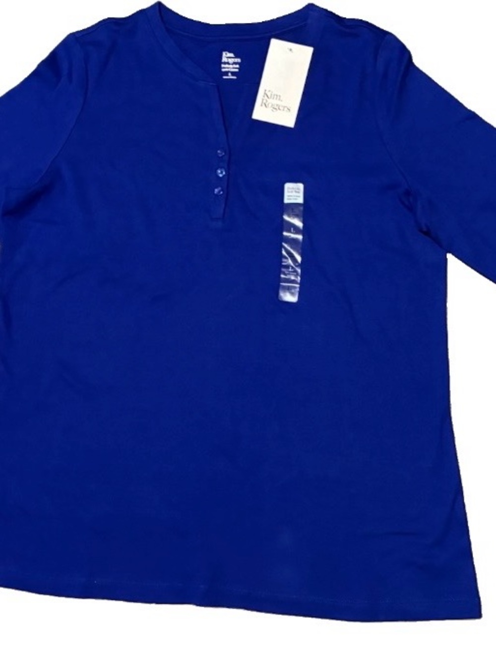 Kim Rogers Bold Blue Cotton Henley Top